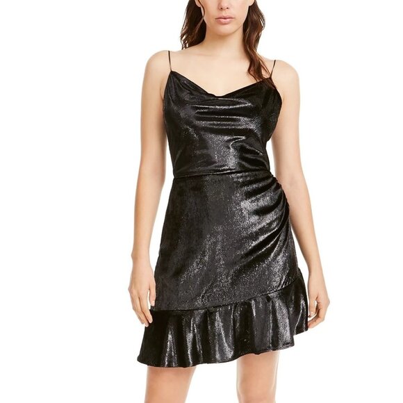 Leyden Shimmery Ruffle-Hem Dress - Picture 1 of 12